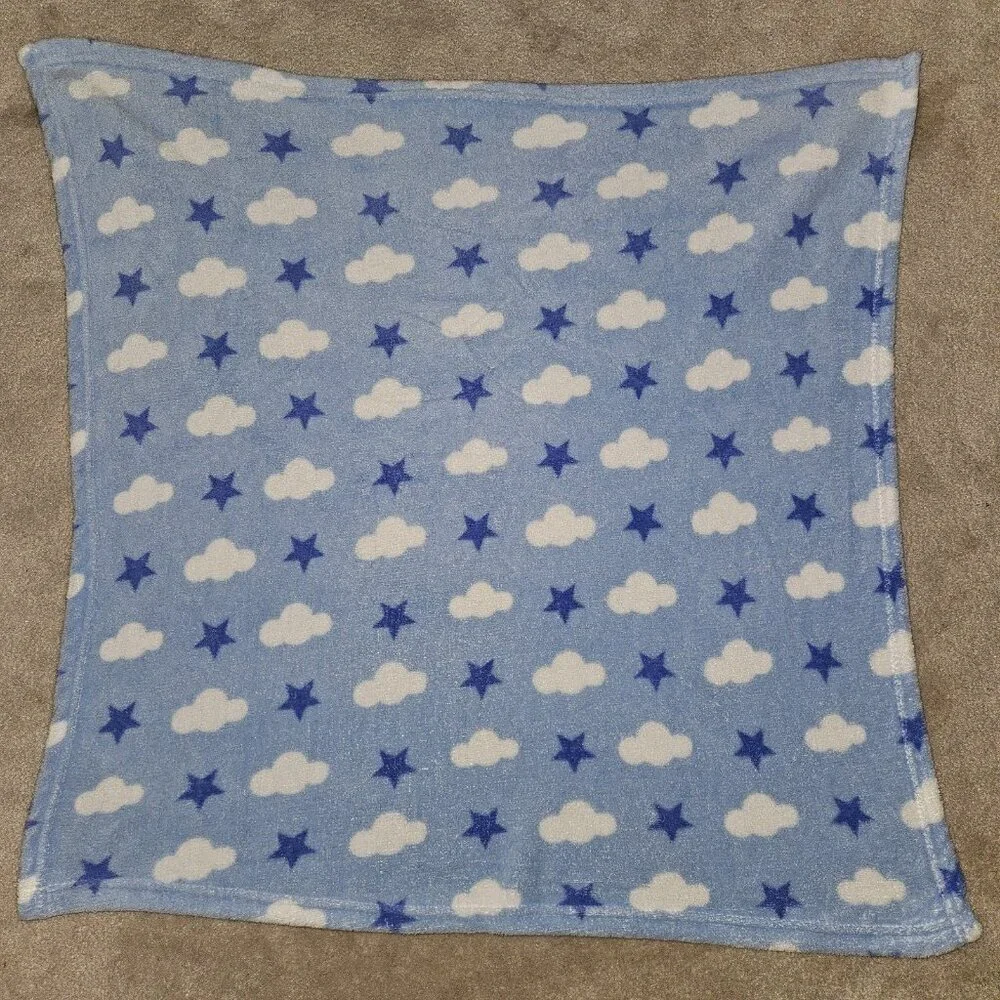 Snugly Baby Blue White Clouds Stars Fleece Baby Blanket 27